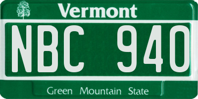 VT license plate NBC940