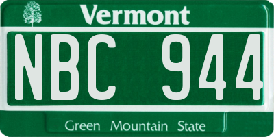 VT license plate NBC944