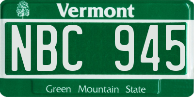 VT license plate NBC945