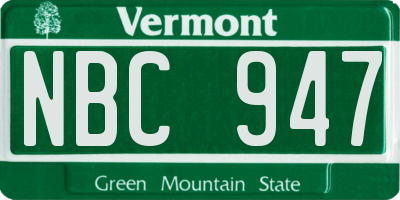 VT license plate NBC947