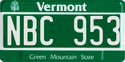 VT license plate NBC953