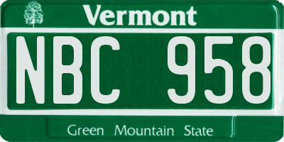 VT license plate NBC958