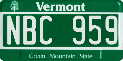 VT license plate NBC959
