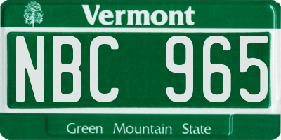 VT license plate NBC965