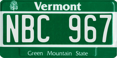 VT license plate NBC967