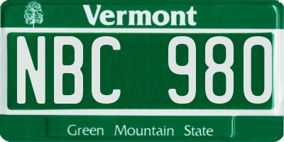 VT license plate NBC980