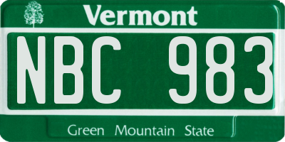 VT license plate NBC983