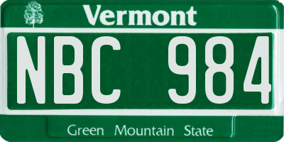 VT license plate NBC984