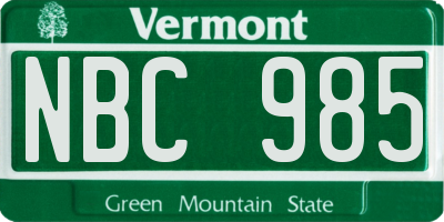 VT license plate NBC985