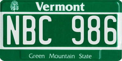 VT license plate NBC986