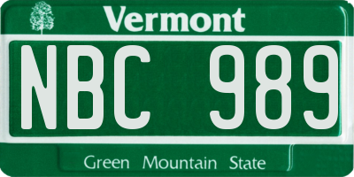 VT license plate NBC989