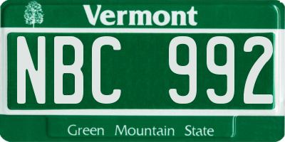VT license plate NBC992