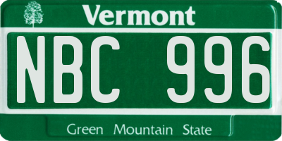VT license plate NBC996