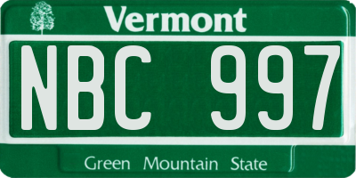 VT license plate NBC997
