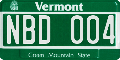 VT license plate NBD004