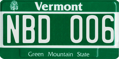 VT license plate NBD006