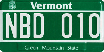 VT license plate NBD010