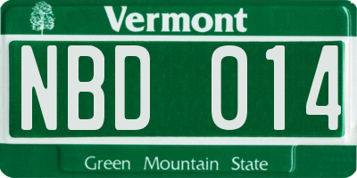 VT license plate NBD014