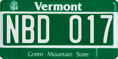 VT license plate NBD017