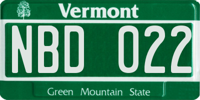 VT license plate NBD022