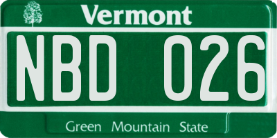VT license plate NBD026