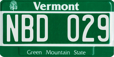 VT license plate NBD029