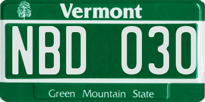 VT license plate NBD030