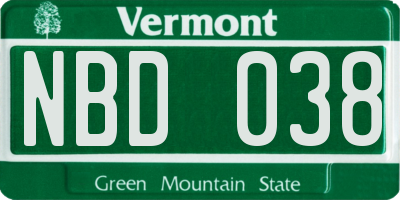 VT license plate NBD038