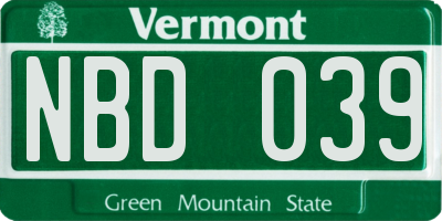 VT license plate NBD039