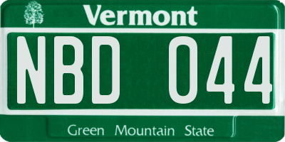 VT license plate NBD044