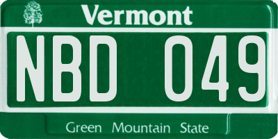 VT license plate NBD049