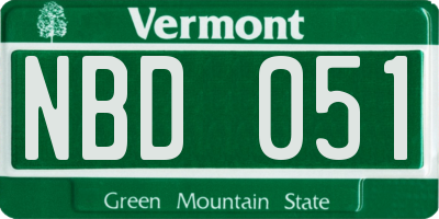 VT license plate NBD051
