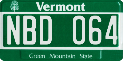 VT license plate NBD064