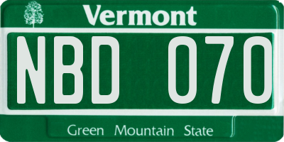 VT license plate NBD070