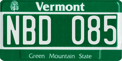 VT license plate NBD085
