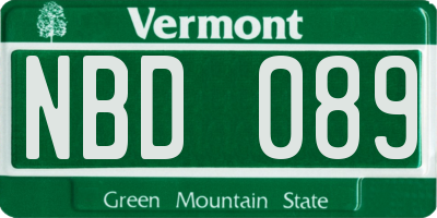 VT license plate NBD089