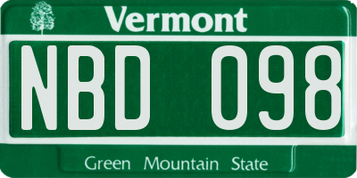 VT license plate NBD098