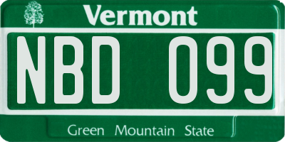 VT license plate NBD099