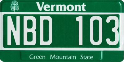 VT license plate NBD103