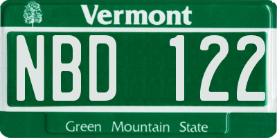 VT license plate NBD122