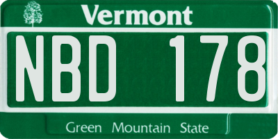 VT license plate NBD178