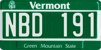 VT license plate NBD191