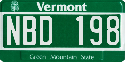 VT license plate NBD198