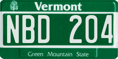 VT license plate NBD204