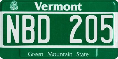 VT license plate NBD205