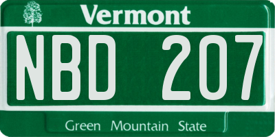 VT license plate NBD207