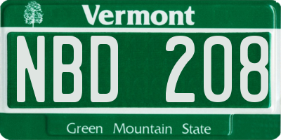 VT license plate NBD208