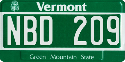 VT license plate NBD209