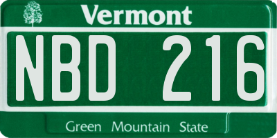 VT license plate NBD216