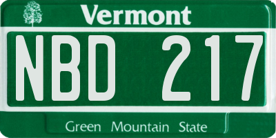 VT license plate NBD217